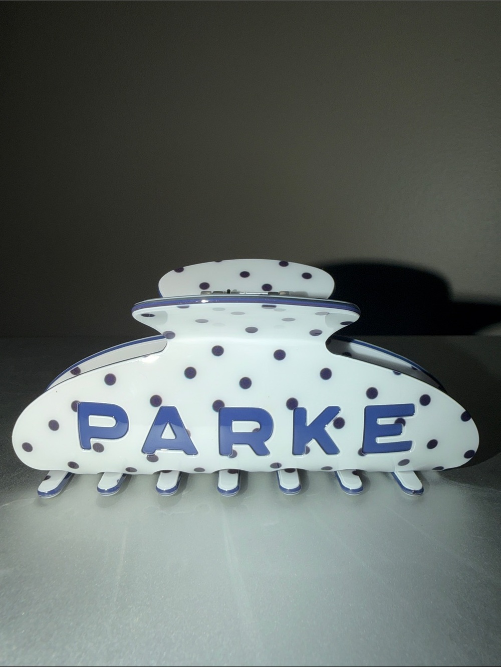 NWT Parke White and Denim Polka Dot Claw Clip